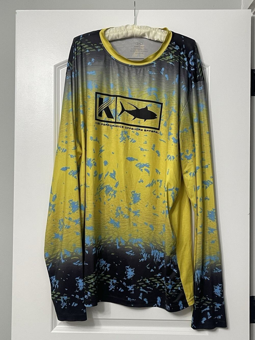 Koofin Gear Performance Fishing Shirt Mens 2XL Long Sleeve Offshore Mahi Print